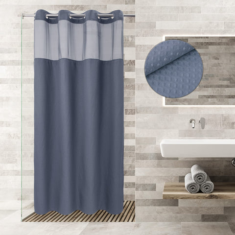 No Hooks Required Waffle Weave Shower Curtain with Snap in Liner