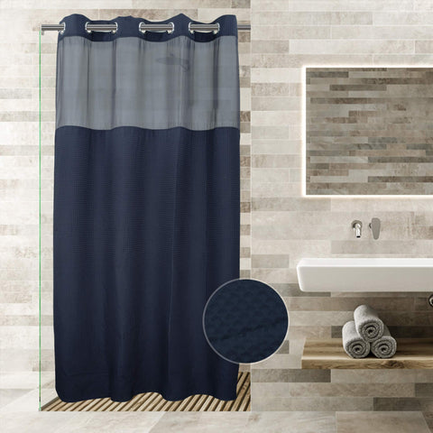 Waffle Weave Cotton Blend Shower Curtain Set with Snap in replacement Liner