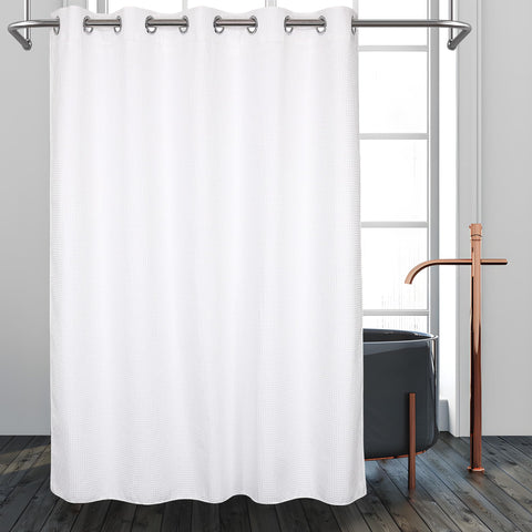 Hotel Grade No Hooks Needed Shower Curtain with Snap in Liner