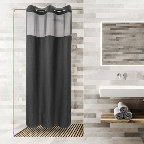 No Hooks Required Waffle Weave Shower Curtain with Snap in Liner