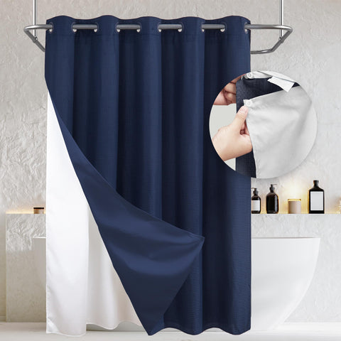 Waffle Weave Shower Curtain with Snap in Liner