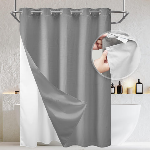 Waffle Weave Shower Curtain with Snap in Liner