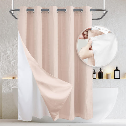 Waffle Weave Shower Curtain with Snap in Liner