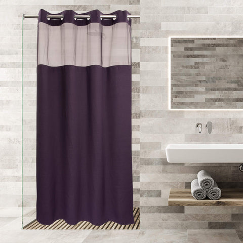 No Hooks Required Waffle Weave Shower Curtain with Snap in Liner