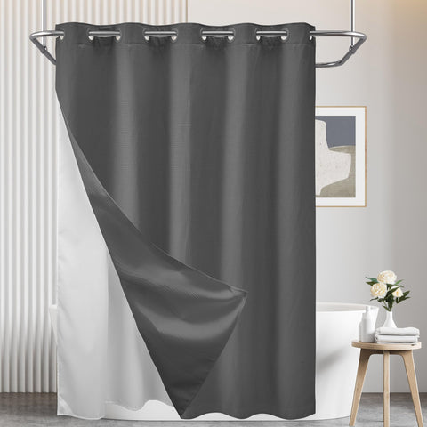 Waffle Weave Shower Curtain with Snap in Liner