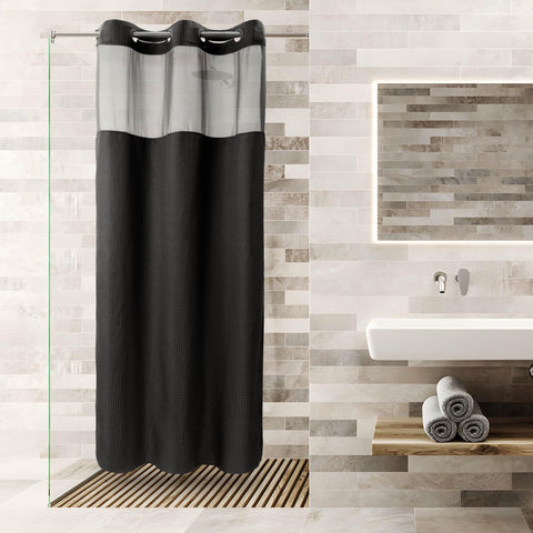 No Hooks Required Waffle Weave Shower Curtain with Snap in Liner