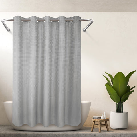 Hotel Grade No Hooks Needed Shower Curtain with Snap in Liner