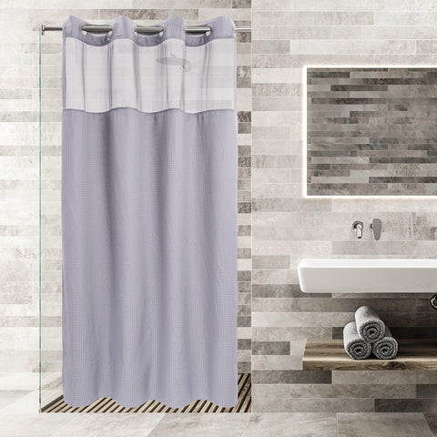 No Hooks Required Waffle Weave Shower Curtain with Snap in Liner