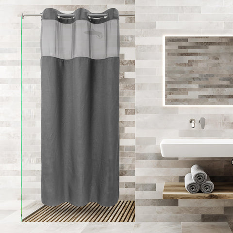 No Hooks Required Waffle Weave Shower Curtain with Snap in Liner