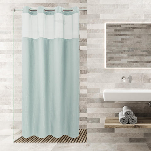 No Hooks Required Waffle Weave Shower Curtain with Snap in Liner