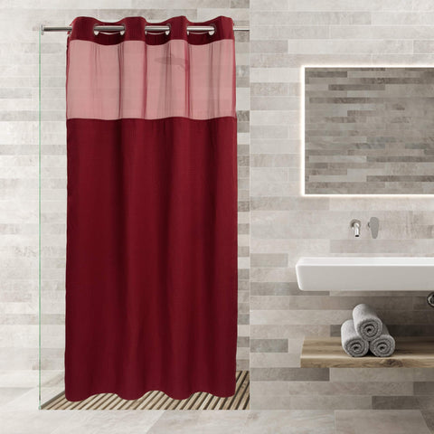 No Hooks Required Waffle Weave Shower Curtain with Snap in Liner