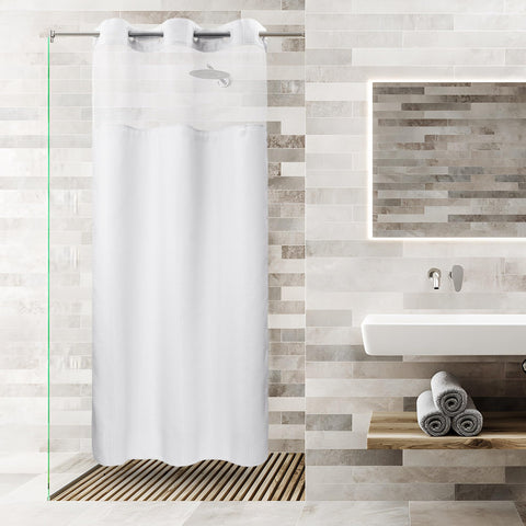 No Hooks Required Waffle Weave Shower Curtain with Snap in Liner