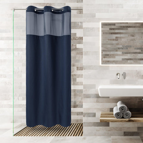 No Hooks Required Waffle Weave Shower Curtain with Snap in Liner