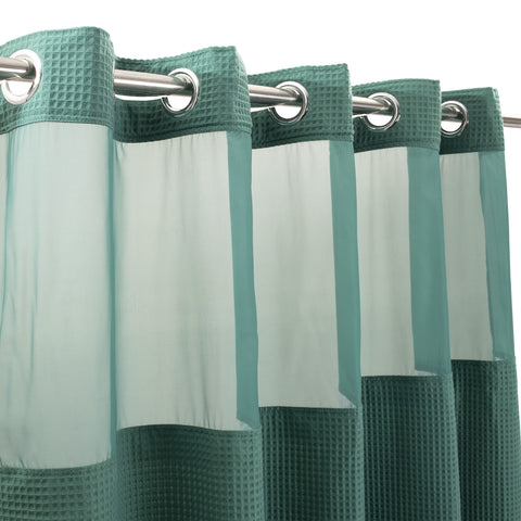 Waffle Weave Cotton Blend Shower Curtain Set with Snap in replacement Liner