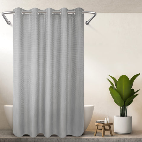 Hotel Grade No Hooks Needed Shower Curtain with Snap in Liner