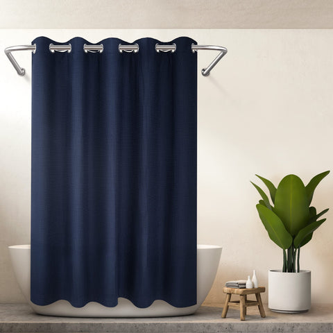 Hotel Grade No Hooks Needed Shower Curtain with Snap in Liner