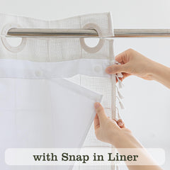 River Dream Farmhouse Linen Textured Shower Curtain with Snap-in Liner Set, No Hooks Needed, with Tassels for Rustic Bathroom Decor,with Window,with Magnets,Linen,71Wx74H