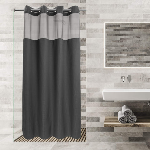 No Hooks Required Waffle Weave Shower Curtain with Snap in Liner