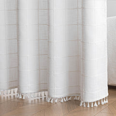 River Dream Farmhouse Linen Textured Shower Curtain with Snap-in Liner Set, No Hooks Needed, with Tassels for Rustic Bathroom Decor,with Window,with Magnets,Linen,71Wx74H