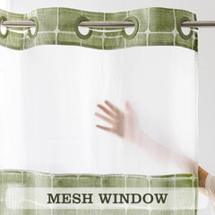 River Dream Farmhouse Linen Textured Shower Curtain with Snap-in Liner Set, No Hooks Needed, with Tassels for Rustic Bathroom Decor,with Window,with Magnets,Linen,71Wx74H