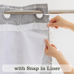 River Dream Farmhouse Linen Textured Shower Curtain with Snap-in Liner Set, No Hooks Needed, with Tassels for Rustic Bathroom Decor,with Window,with Magnets,Linen,71Wx74H