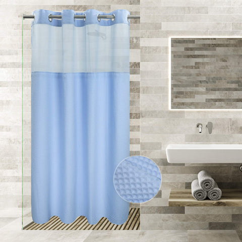 Waffle Weave Cotton Blend Shower Curtain Set with Snap in replacement Liner