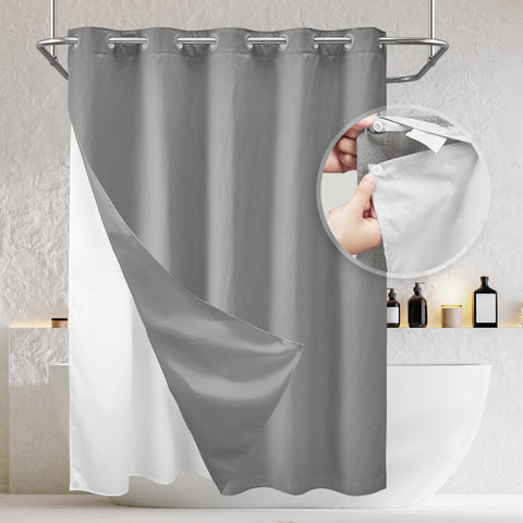 Waffle Weave Shower Curtain with Snap in Liner