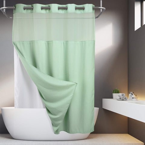 No Hooks Required Waffle Weave Shower Curtain with Snap in Liner