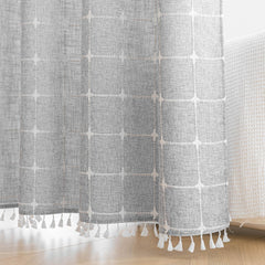 River Dream Farmhouse Linen Textured Shower Curtain with Snap-in Liner Set, No Hooks Needed, with Tassels for Rustic Bathroom Decor,with Window,with Magnets,Linen,71Wx74H