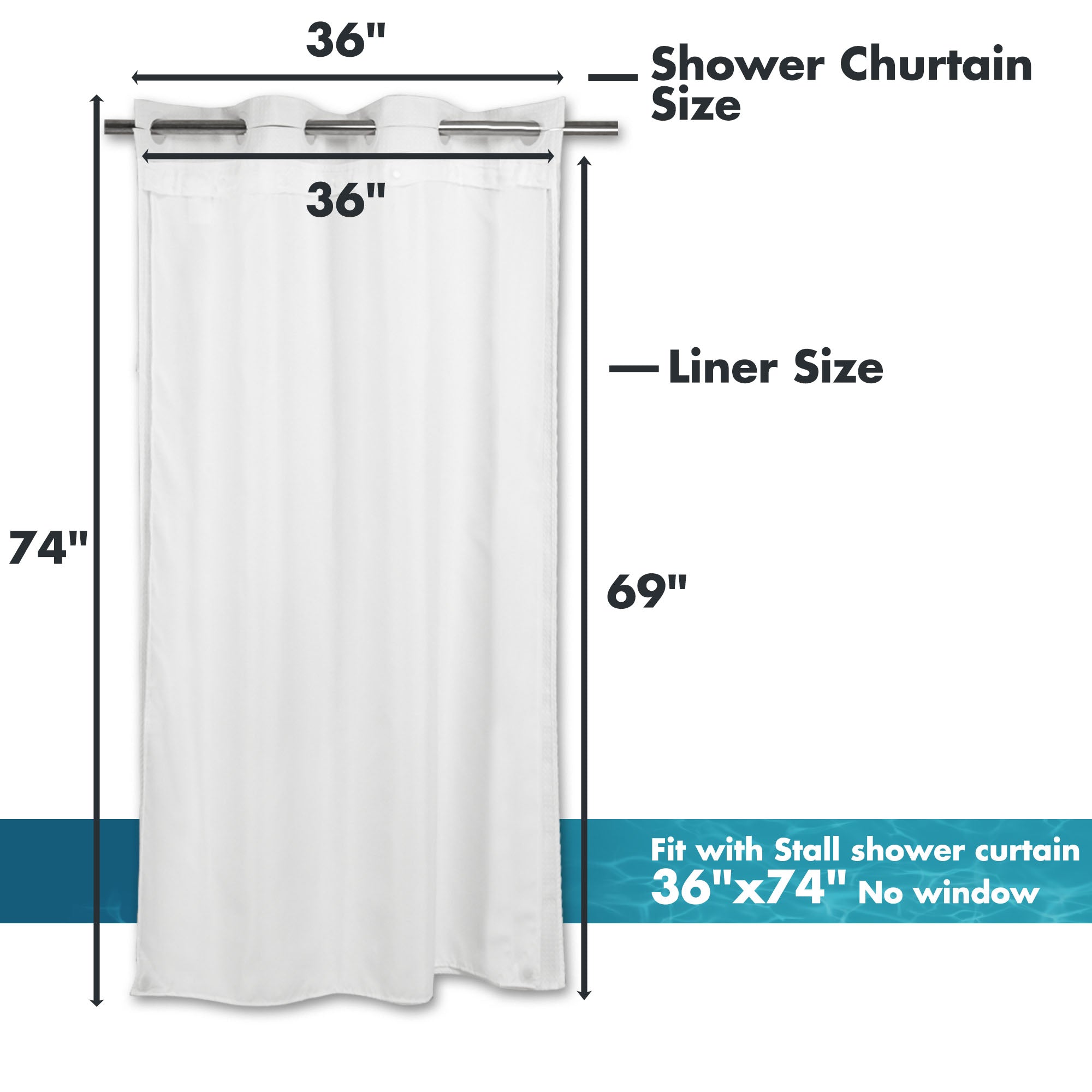 River Dream Extra Long Snap in Shower Curtain Liner Replacement with M