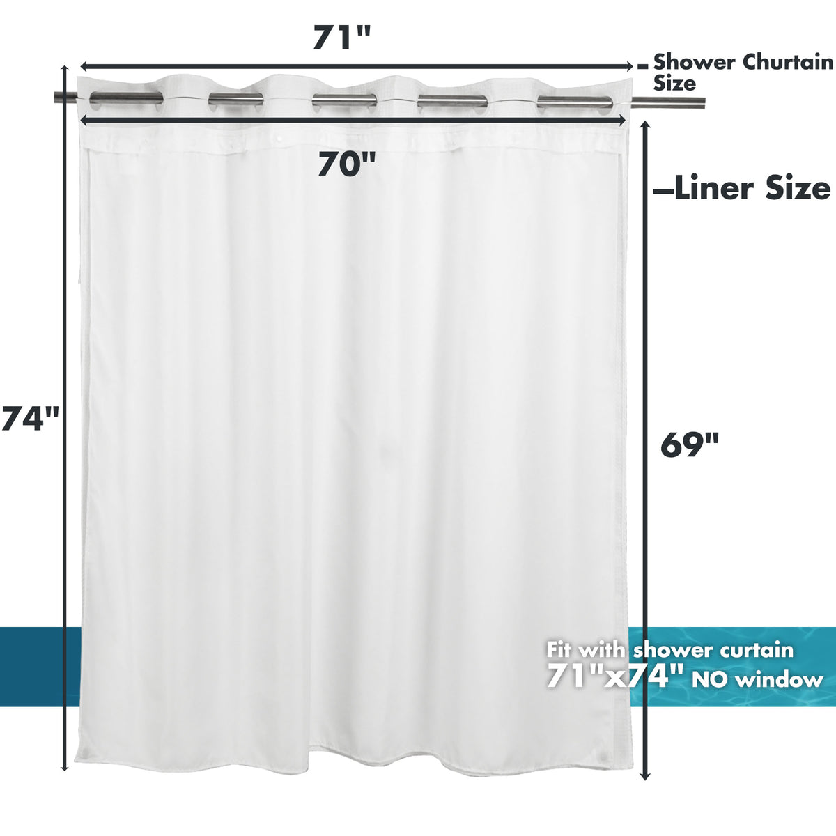 River Dream Extra Long Snap in Shower Curtain Liner Replacement with Magnets