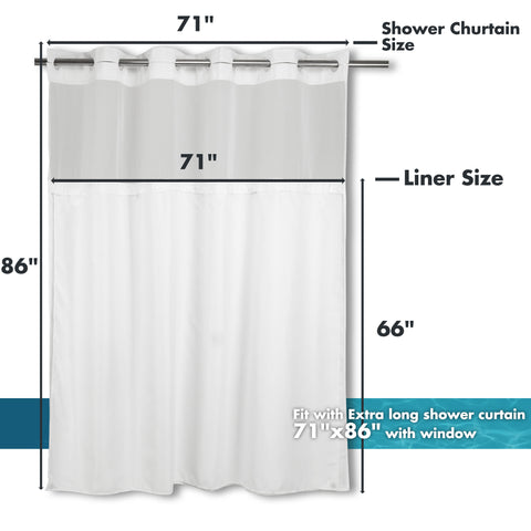 River Dream Extra Long Snap in Shower Curtain Liner Replacement with Magnets