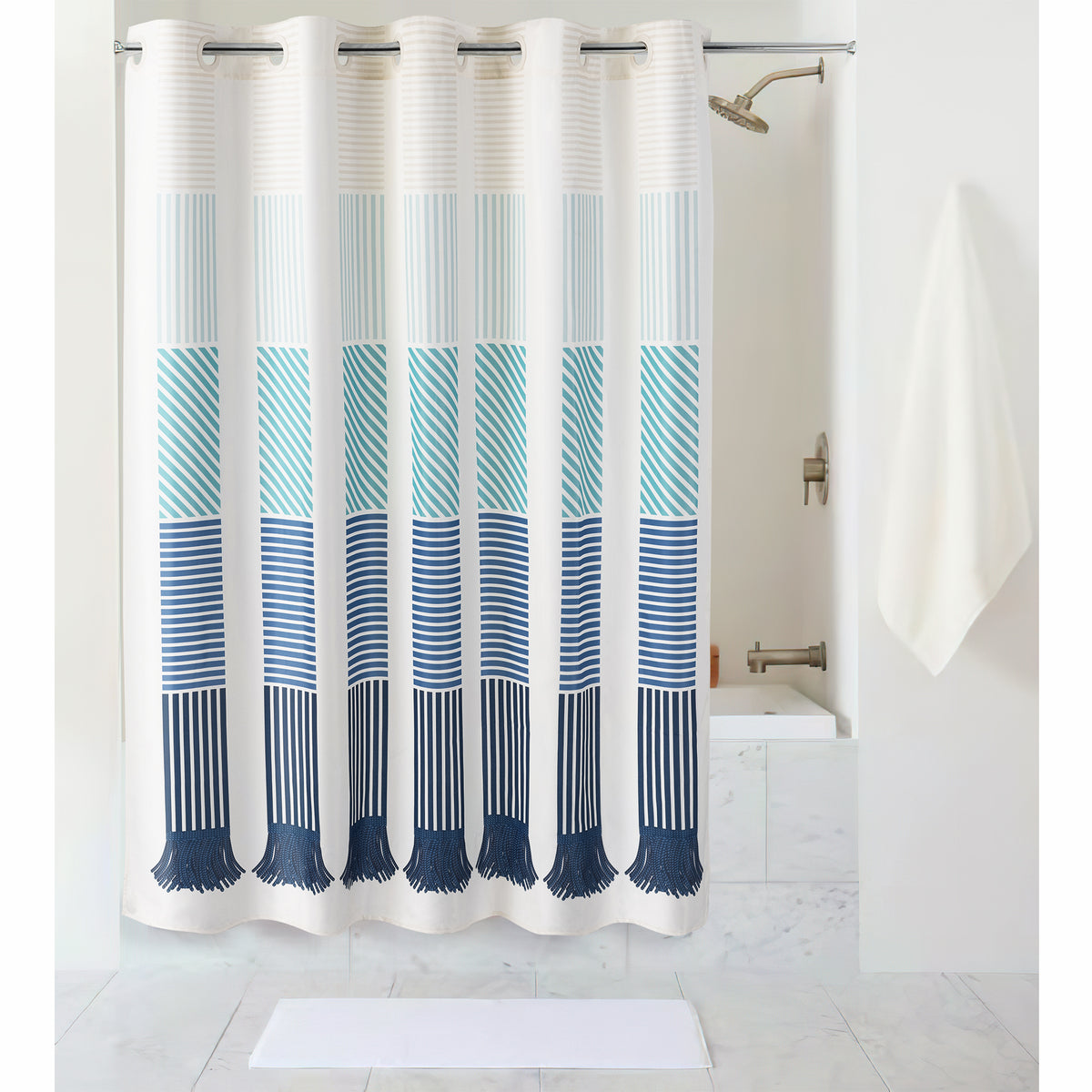 Hookless Boho Shower Curtain for Bathroom with Stripe