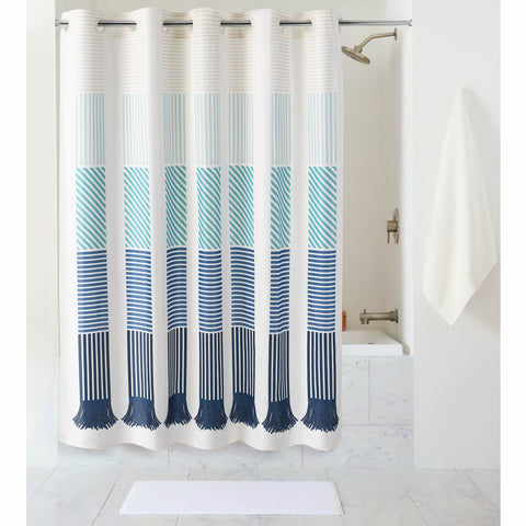 Hookless Boho Shower Curtain for Bathroom with Stripe