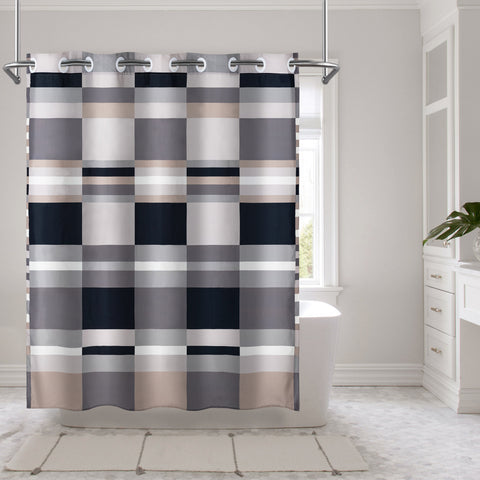 Modern Geometric Fabric Shower Curtain with Patchwork Plaid Designs