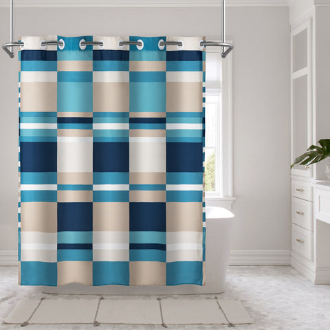 Modern Geometric Fabric Shower Curtain with Patchwork Plaid Designs