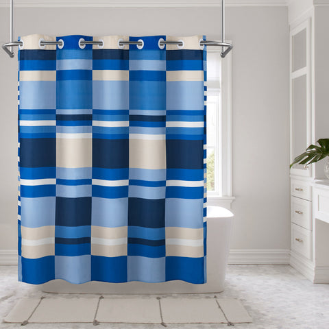 Modern Geometric Fabric Shower Curtain with Patchwork Plaid Designs