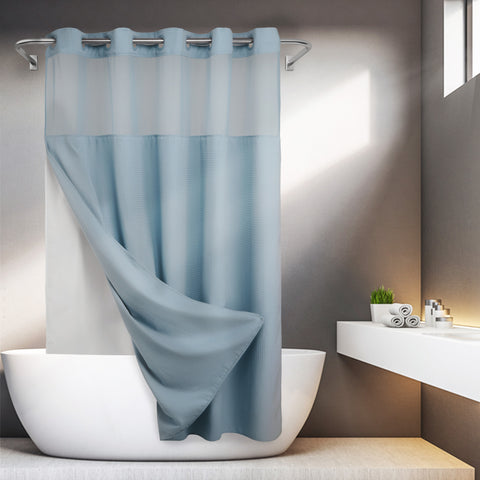 Spot Waffle Weave Shower Curtain & Liner with Window