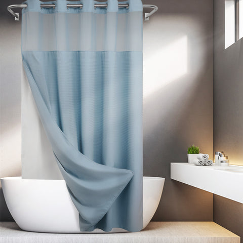 Spot Waffle Weave Shower Curtain & Liner with Window