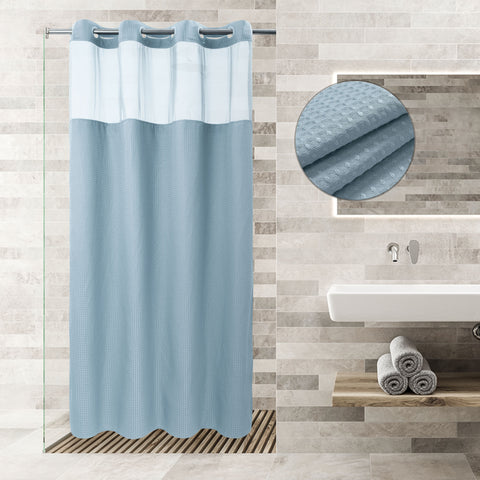 Spot Waffle Weave Shower Curtain & Liner with Window