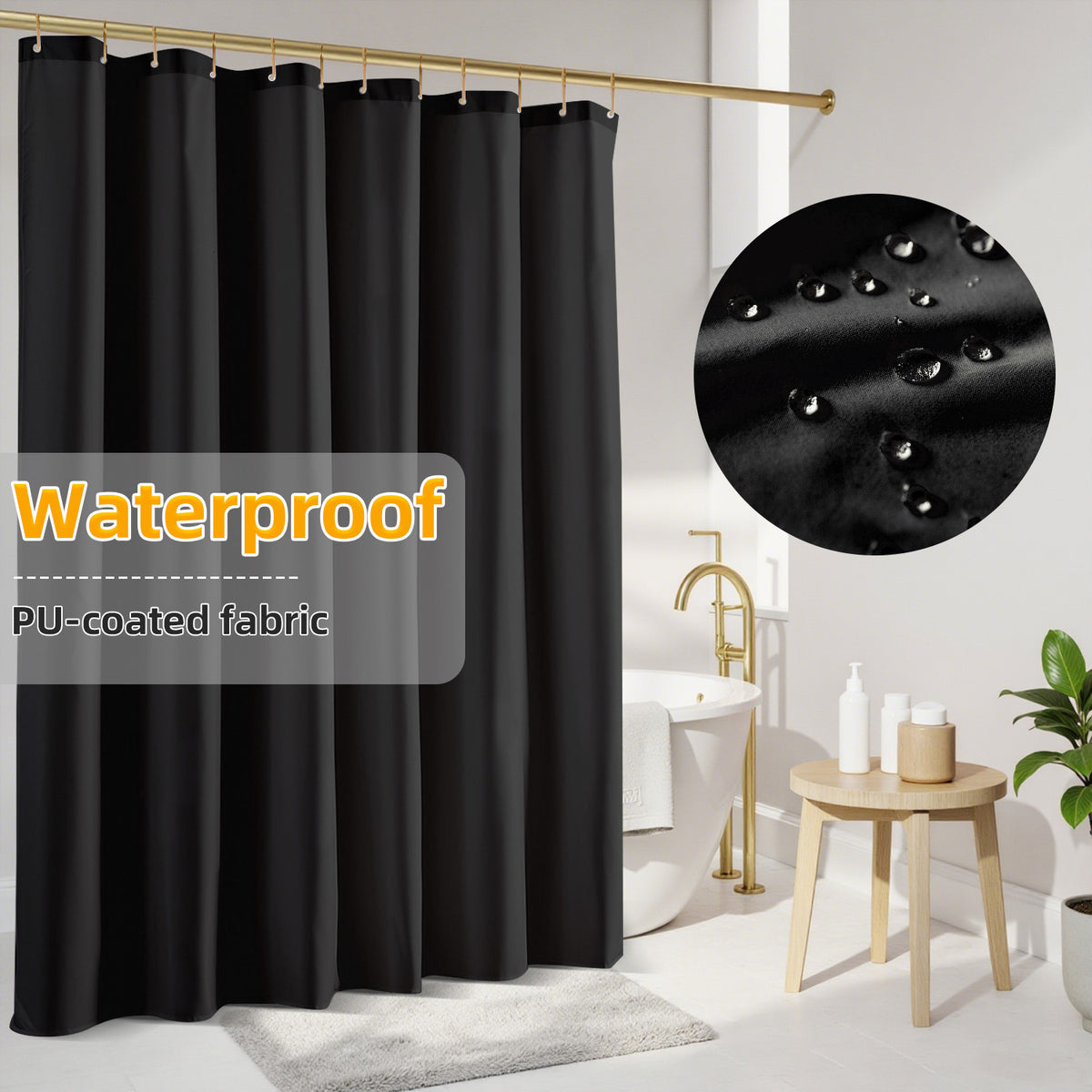 Yiannan Waterproof Fabric Shower Curtain Liner with 3 Magnets,Machine Washable，Mold Resitent