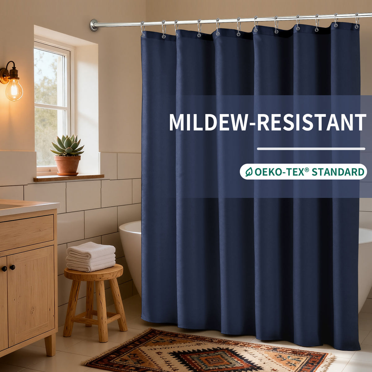Yiannan Fabric Water-Repellent Shower Curtain,Mold Resistant & Machine Washable Shower Curtain liner
