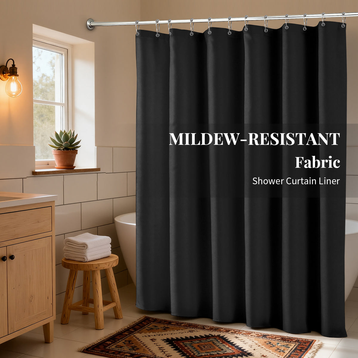 Yiannan Fabric Water-Repellent Shower Curtain,Mold Resistant & Machine Washable Shower Curtain liner