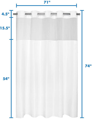 White Plain Shower Curtain with Liner with Window