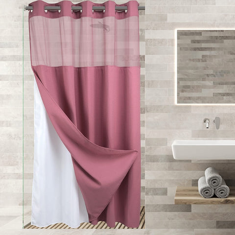 Spot Waffle Weave Shower Curtain & Liner with Window