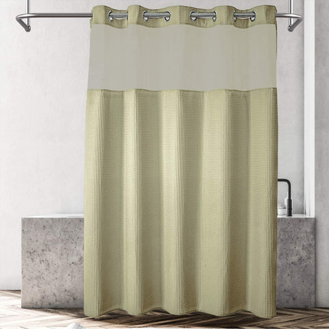 Honeycomb Waffle Weave Shower Curtain & Liner with Window