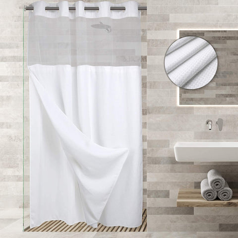 Spot Waffle Weave Shower Curtain & Liner with Window