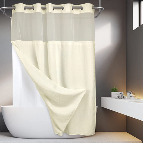 Spot Waffle Weave Shower Curtain & Liner with Window