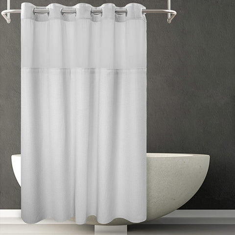 Honeycomb Waffle Weave Shower Curtain & Liner with Window