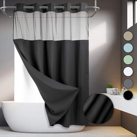 Spot Waffle Weave Shower Curtain & Liner with Window